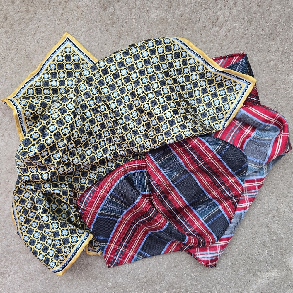 2 Silk Pocket Handkerchiefs